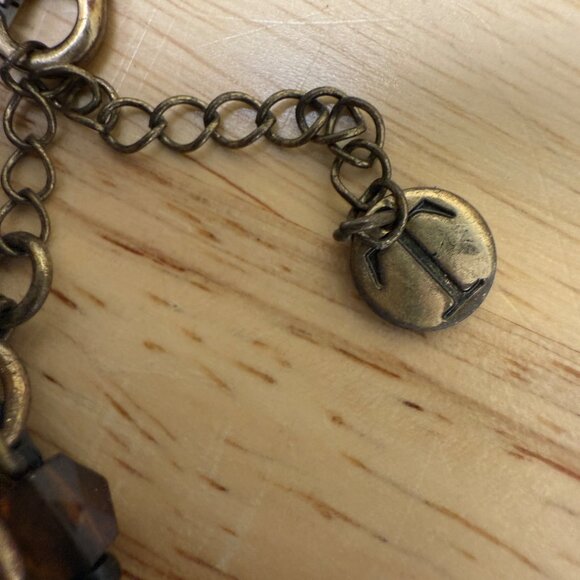 Multi-Strand Bronze Chain & Amber Beaded Statement Necklace By Talbots - Picture 9 of 9